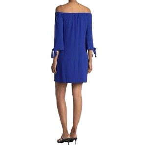 Vince Camuto Royal Blue Off Shoulder Dress Size 8 Tie Sleeves Casual - Great!!!!